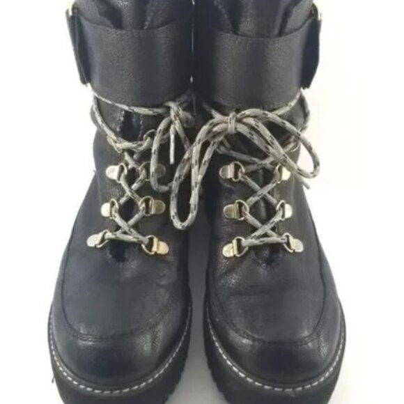 US 12❤️Stuart Weitzman LEATHER FUR SHEARLNG RIDING BIKER COMBAT Ankle BOOTS WARM - Picture 3 of 8